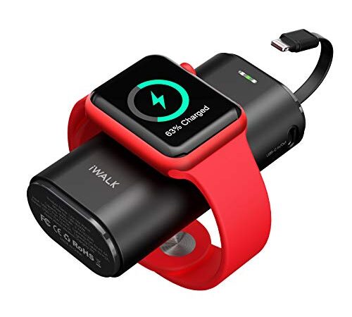 iWALK Apple Watch充電器 モバイルバッテリー ワイヤレス充電 アップルウォッチ9000mAh大容量 Lightningケーブル内蔵 Apple Watch/iPhone同時充電 Apple Watch Series 8/7/SE/6/5/4/3/2 iPhone 14/13/13 Pro Max/13 Mini/ 12/SE/11/iPad/iPod/AirPods対応 ブラック