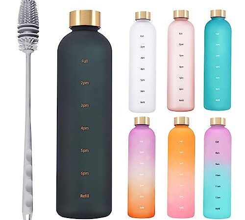 MESIXI タイムマーカー付きウォーターボトル 水筒1リットル ボトル 1000ml メモリ付きボトル グラデーション+つや消し スポーツ ドリンク 水 1l ウォーター ボトル おしゃれ アウトドア 水筒 1101 ブラック