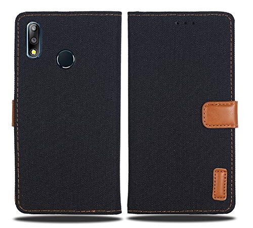 【 Viesa 】 新型モデル デニム デザイン ケース 手帳型 ZenFone Max Pro (M2) ZB631KL 対応 ASUS 手帳ケース (ブラック) 全面保護 ベストデニム材料 カード収納ポケット 横置きスタンド機能 スマホケース エイスース・アスース ゼンフォン マックス プロ m2 zb631kl ブラック