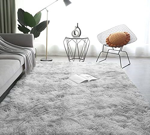 ラグマット カーペット 120x160cm おしゃれな北欧風シャギーラグ 全厚約5.5cm 洗えるラグ 滑り止め付き 毛足約4cm ふわっとした手触り 防音絨毯 オールシーズン快適に使用 長方形 ROCYJULIN（ライトグレー 約1.5畳 ）