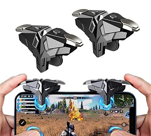 AIYUJIWU 荒野行動 PUBG Mobile スマホ コントローラー codモバイル フォートナイト 金属製 超究極体 最新型 スマホゲーム パッド クリック感 高感度 ジョイスティック 射撃ボタン 高速反応 左右兼用 連続射撃 電源ボタンと干渉しない 無段階調整 ケース対応 iphone/Sharp/Samsung/Xperia/Android 各種ゲーム対応可能 (ブラック)