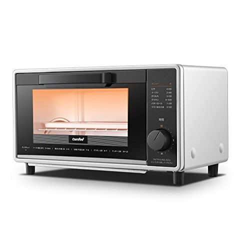 COMFEE' オーブン・トースター トースター 2枚焼き 8L 80℃～230℃無段階温度調節 15分タイマー付き 最大1000W出力 焼き網＆受け皿付き スライドオープンドア設計 上下高火力ヒーター コンパクト設計 直感的なつまみ操作 一人暮らし お手入れ簡単 ホワイト CF-CD084