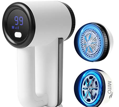 MIITO 毛玉取り 電動 けだまとり USB充電式 毛玉取り機 強力6枚刃 スピード3段階調整 LCD液晶ディスプレイ バッテリー残量表示 毛玉取り器 替刃付き コードレスで使える 持ちやすい 様々な⾐類 靴下 マフラーのけだまとるとる 毛玉クリーナー(ホワイト)