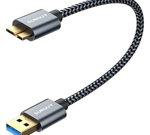 SUNGUY USB3.0 ケーブル MicroB 0.3M タイプAオス - マイクロタイプBオス 0.3M USBケーブル 外付けHDD/SSD ハードドライブ/HDカメラなど対応 マイクロB変換ケーブル 高速データ転送 30cm グレー