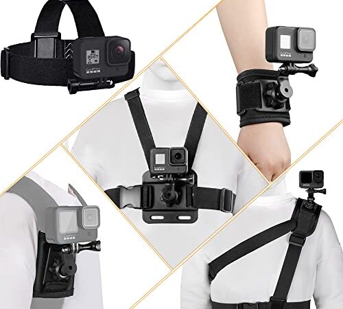Taisioner GoPro用アクセサリー カメラ ヘッドマウント ストラップマウント ショルダーブレース バックパッククリップ チェストハーネス 360°回転リストストラップマウント快適なストラップ 撮影安定 耐久性ありHero 5/6/7/8/9/10/11 Action Insta360カメラ携帯も適用