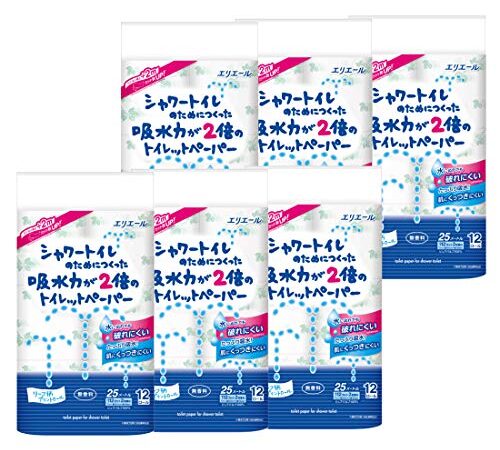 エリエール シャワートイレのためにつくった吸水力が2倍のトイレットペーパー 25m(112シート)×72ロール(12ロール×6パック)ダブル パルプ100% 【ケース販売】
