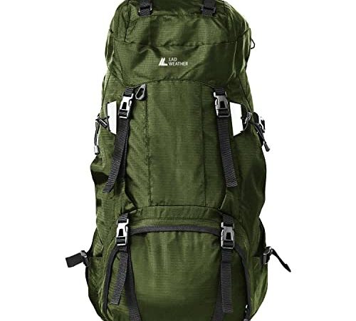 [ラドウェザー] 登山 リュック 大容量 60L テフロン加工ではっ水・防汚 リュックサック メンズ レディース 2気室構造 レインカバー付き (カーキ)