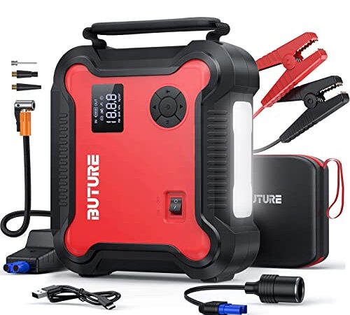 BUTURE ジャンプスターター 【4 in 1 エアコンプレッサー搭載 3500Aピーク電流 26800mAh 車用エンジンスターター 全種類のガソリン車/8Lディーゼル車対応 高輝度LEDライト&急速充電3.0搭載モバイルバッテリーバッテリー 回路保護機能 PSE認証済 日本語取扱説明書24ヶ月保証