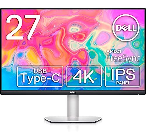 Dell S2722QC 27インチ 4K モニター (3年間無輝点交換保証/IPS非光沢/USB Type-C・HDMIx2/sRGB 99%/縦横回転・高さ調整/4ms/AMD FreeSync/スピーカー付)