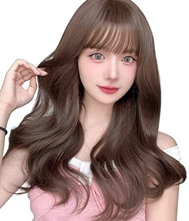 Limakaraウィッグ ロング 巻き髪 ブラウン セミロング カール フルウィッグ かつら レディース 自然 ぱっつん 原宿系 小顔 人気 耐熱 wig ファッション ロリータ ネット/櫛付き アッシュブラウン