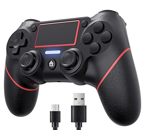 P4 コントローラー ワイヤレスコントローラー Bluetooth接続 大容量バッテリー 10時間連続使用 連射機能 HD二重振動 6軸ジャイロセンサー搭載 タッチパネル 高耐久ボタン 人間工学設計 無線コントローラー イヤホンジャック付き プロコン P4/P4 Pro/スマホ/タブレット/Slim PC（Windows7/8/10/11）対応 日本語取扱説明書