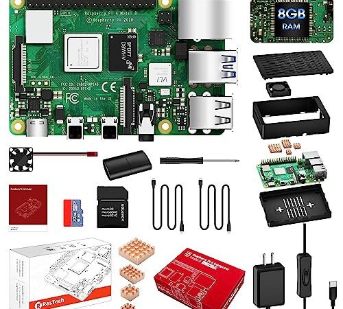 RasTech Raspberry Pi 4 Model B(RAM 8GB) Pi4 8gb セット ラズベリーパイ4b/技適マーク付き/ 32GBのMicroSDカード/ 5V 3A USB-Type-C ON/OFFスイッチ付き電源アダプター/MicroHDMI-to-HDMIケーブルライン/CAT6ネットケーブル/ラズパイ専用ケース/冷却ファン/三つヒートシンク/ドライバー/カードリーダ 日本語取扱説明書 付