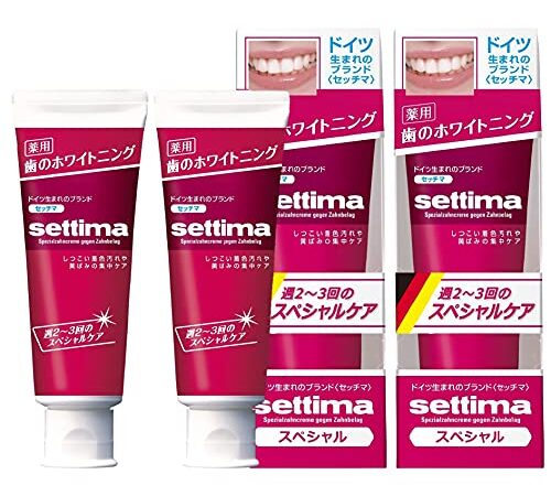settima(セッチマ) 【医薬部外品】 ホワイトニング ハミガキ 美白 歯磨き粉 歯の黄ばみ 着色汚れ ステインケア タバコのヤニ取り フッ素配合 むし歯予防 [ペパーミントタイプ] 80g×2個