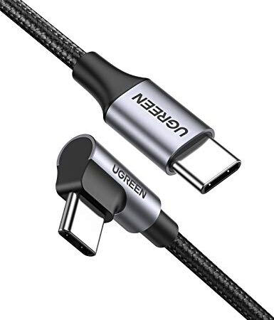 UGREEN USB C ケーブル L字 Type-c L型 PD 60W/3A 急速充電 断線防止 高耐久性ナイロン編み 無指向性 アンドロイド スマホ/MacBook Pro/MacBook Air/iPad Pro mini/Galaxy S23/S22/Pixel/Google/HP/Oneplus/Switch等USB-Cデバイス対応-1M【ビデオ出力をサポートしていません】