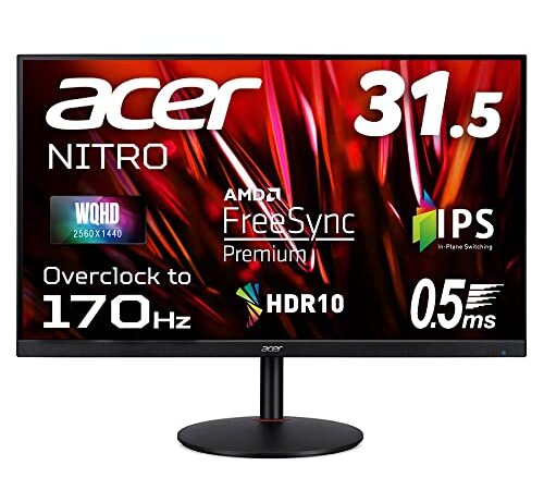 Acer ゲーミングモニター Nitro XV320QULVbmiiphx 31.5インチ IPS 非光沢 WQHD 170Hz(Displayport/オーバークロック) 144Hz(HDMI)0.5ms (GTG, Min.)PC/PS5/Xbox X/S向き AMD FreeSync Premium HDR 10 スピーカー内蔵 VESAマウント対応 高さ調節 チルト スイベル