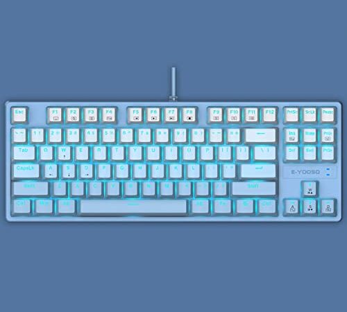 【新登場】e元素ゲーミングキーボード メカニカルキーボード 赤軸 コンパクト87キー防衝突 グラデーションブルーキーキャップ ゲーム用キーボード LEDバックライト USB有線 防水 打ちやすい 英語配列 (赤軸)