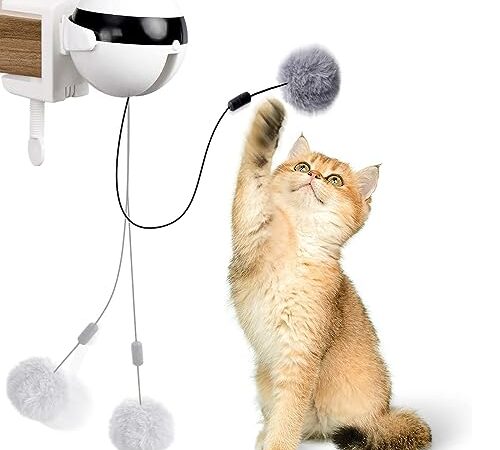 【人気新登場】猫 おもちゃ 自動 猫じゃらし 電動 ボール 自動回転 ペット用品 スピード調整可 一人遊び 寂し 猫狩猟天性満足 猫大興奮 ストレス解消/運動不足対策 取り替えポンポンし付 (白)