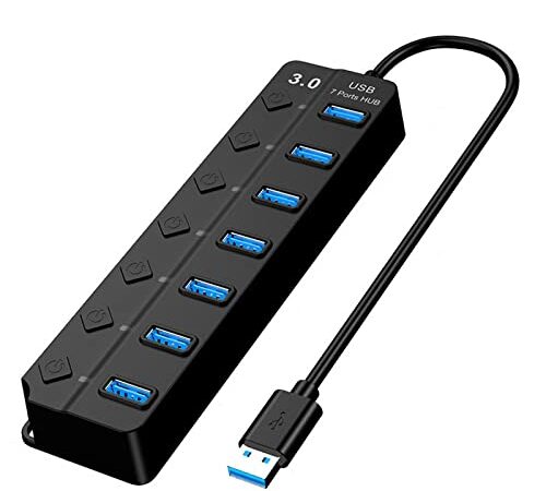 USB ハブ 7ポート USB3.0 ハブ ケーブル USB Hub 独立スイッチ付き USB拡張 バスパワー USB3.1 Gen1 5Gbps高速データ転送 在宅勤務 ノートパソコン/PS4/Android/Windows/Linux/Chrome OS/MacBook/Mac OS等システムとPC対応