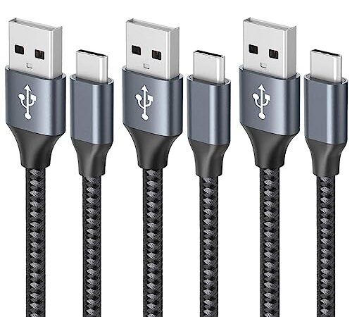 USB Type C ケーブル 【3本セット 1m/1m/2m】3A 急速充電 cタイプ QuickCharge3.0対応 高速データ転送 高耐久ナイロン素材 Samsung Galaxy S10 / Note / Huawei P30 / P20 lite / Sony Xperia XZ2 / XZ3 / Nintendo Switch / GoPro Hero 5/6 その他Android USB-C機器対応