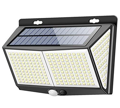 センサーライト 288LED ソーラーライト Focondot 3つ知能モード 人感センサー 屋外照明 4面発光 太陽光発電 省エネ 防水 防犯ライト 自動点灯 両面テープ付き 壁掛け/庭/柵/玄関/ガーデンライト/駐車場/地震/停電時適用 1個セット