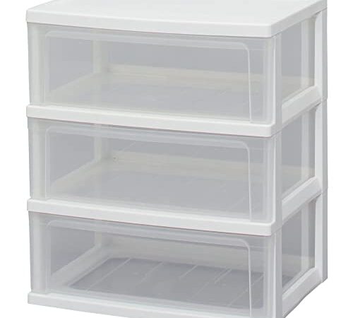 アイリスオーヤマ チェスト ワイド 3段 日本製 完成品 幅54×奥行40×高さ62.5cm ホワイト / クリア 白 プラスチック天板 W-543