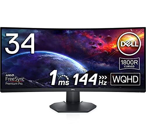 Dell S3422DWG 34インチ 曲面 ゲーミングモニター ゲーミング ディスプレイ (3年間無輝点交換保証/FPS向き/WQHD/VA 非光沢 1800R曲面/DisplayPort HDMI x2/高さ 傾き調整/1ms/144Hz/AMD FreeSync Premium Pro)