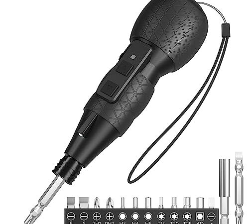 【最新昇級版】 HAGOOGI 電動ドライバー 小型 USB充電式 2500mAh大容量 電動4N.m 手動15N.m 連続使用時間90分 5V1.5A急速充電 軽量 初心者 対応 ドライバーセット ビット12本組 ストラップ付き ブラック