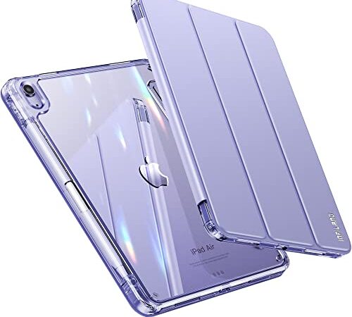 INFILAND iPad air 第5世代 2022 用ケース iPad air4 2020 用 ケース ipad 10.9インチ カバー ペンホルダー付き 超軽量 薄型 TPU キズ防止 裏全透明カバー 三つ折りスマート オートスリープ機能 (Purple1)