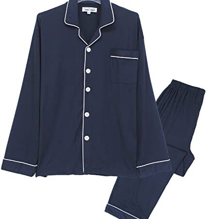 [ニシキ] パジャマ メンズ 長袖 パウダーストレッチ 伸縮性 なめらか 前開き 上下セット 長ズボン 春 秋 ルームウェア 部屋着 mens (ﾈｲﾋﾞｰ/L/77462)