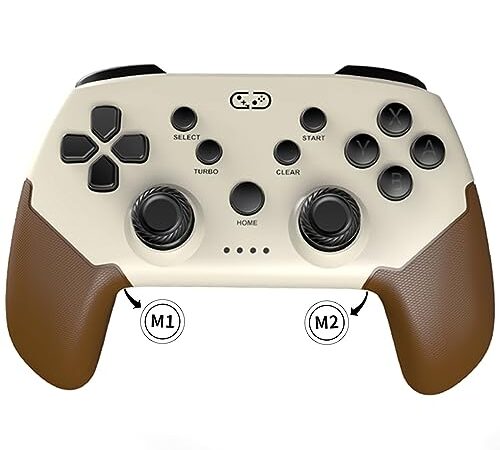 Smatorch Switch コントローラー 背面ボタン付き マクロ機能「2023年NEWモデル」スイッチ コントローラー 無線 Bluetooth接続 3階段TURBO連射 4階段HD振動 最大10時間使用 ジャイロセンサー搭載 スリープ復帰 高耐久ボタン すいっち コントローラー Switch/有機ELモデル/LITE/PC/Android/IOS対応 日本語取扱説明書付き(ホワイト&ブラウン)