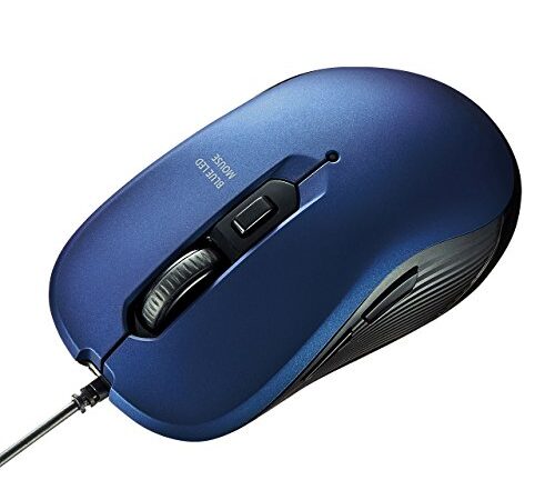 サンワサプライ 有線USBマウス ブルーLED 5ボタン 対称形 中型 ブルー MA-BL114BL