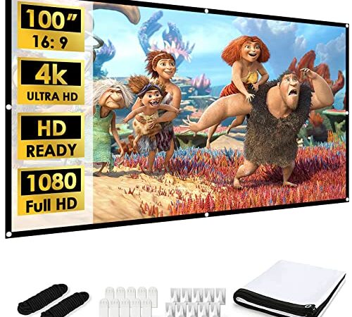YOWHICK プロジェクター スクリーン 100インチ サイズ 16:9 両面投影 折りたたみスクリーン 屋内屋外兼用 ホームシアター スクリーン 投影用 会議 教育 映画スクリーン ポータブル 洗濯可能 (100インチ)