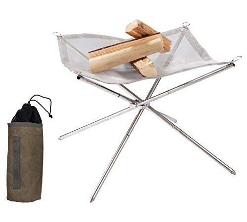 【Amazon.co.jp 限定】NANGOGEAR（南湖ギア） 三分割式 ファイアスタンド オールステンレス 焚き火台 焚き火ファン メッシュシート 帆布製ケース付き 11103(SOLO-101)