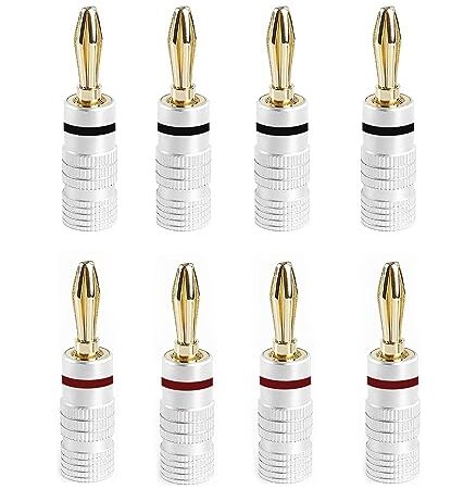 AMIUKON 24K 金メッキ バナナプラグ スピーカーケーブルコネクター アルミメタルシェル 12AWG-18AWGゲージサイズ4mm (8本セット)