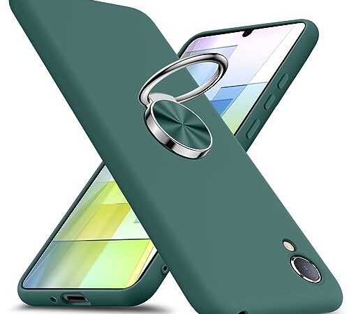 AQUOS sense2 ケース リング付き 耐衝撃 シリコン 薄型 軽量 TPU 全面保護 ソフト携帯カバー スタンド機能 車載ホルダー レンズ保護 SH-01L SHV43 SH-M08 ストラップホール付き 指紋防止 耐久 擦り傷なし 滑り止め 防塵 保護ケース ダークグリーン KC-8-144