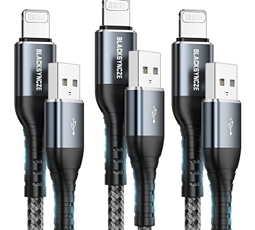 BLACKSYNCZE iPhone 充電ケーブル 1M+1M+2M 3本セットライトニング【MFi 認証/C89コネクタ】Lightning 2.4A 急速充電 超タフ高耐久 iPhone 14 13 12 11/ 14 13 12 11 Pro Max/XS/XR/X/8 Plus/8/7Plus/7/6s/6 対応