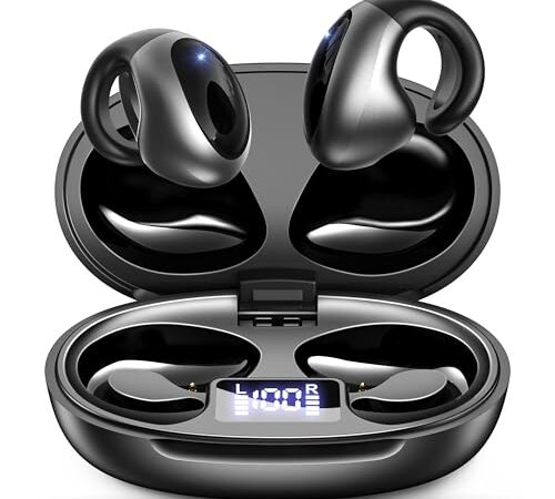 ワイヤレスイヤホン Bluetoothイヤホン 空気伝導イヤホン イヤーカフ型イヤホン 業界初超軽量設計 完全ワイヤレスイヤホン 耳挟み式ワイヤレスイヤホン Bluetooth5.3 音漏れ抑制 オープンイヤー 耳を塞がない ながら聴き 最大36時間連続再生 ENC通話ノイズキャンセリング 14.2mmドライバー IPX7防水 バッテリー表示 Type-C急速充電 タッチ式ポタン （ブラック）
