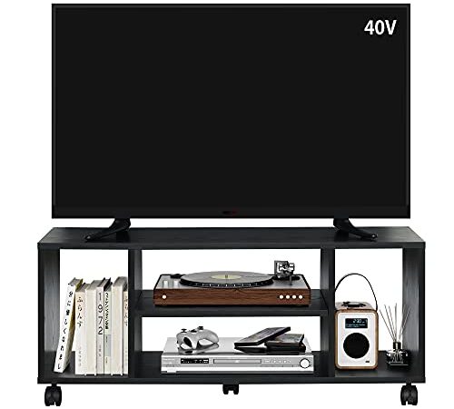 DEVAISE テレビ台 テレビラック テレビボード ローボード キャスター付き 移動便利 40インチまで対応 コーナー 幅90cm コンパクト 省スペース型 簡単組立 ブラック