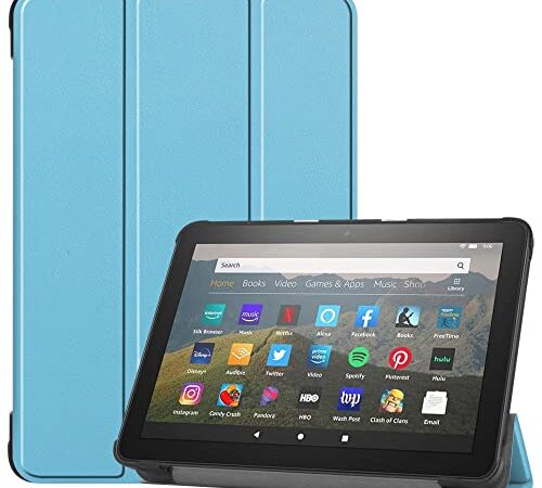 Fire HD 8 2020 / HD 8 2022年発売 第10/12世代用 の ケース Fire HD 8 2020 Plus/HD 8 2022 用の カバー タブレットケース ハンドストラップ付き 全面保護 薄型 滑り止め 頑丈 ビジネス風 2022年NEWモデル 衝撃緩和 落下対策 スクラッチ対策 (ブルー)