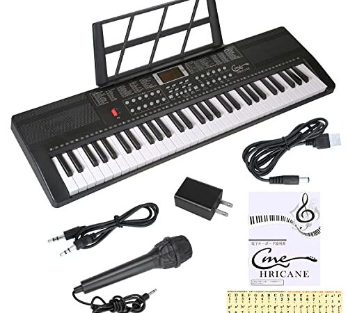 Hricane キーボード ピアノ 電子ピアノ 61鍵盤 200種類音色 200種類リズム 60曲デモ曲 LCDディスプレイ搭載 光る鍵盤 楽器 日本語パネル ヘッドフォン対応 子供 初心者 練習用 USBケーブルと日本語説明書付き (ブラックH663)