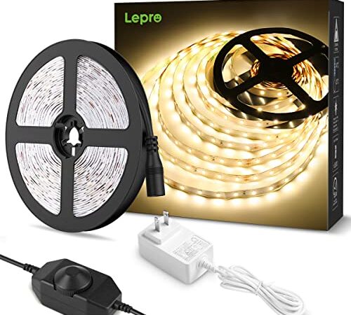 Lepro LEDテープライト 電球色 無段階調光 間接照明 5m 12v 高演色タイプ ストリップライト 切断可能 2835SMD 300LED高輝度 ストリングライト 寝室/お部屋/店舗/コレクション/看板照明