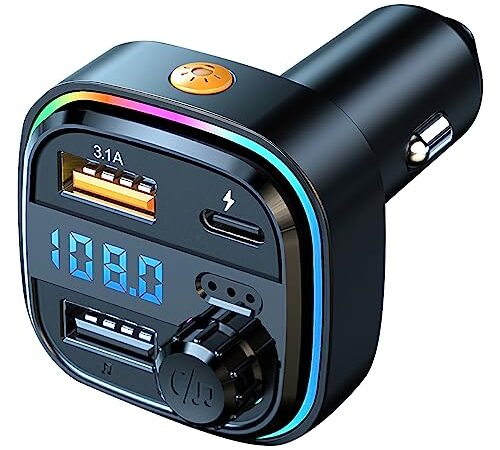 Ninonly FMトランスミッター 車載充電器 【2023進化モデル】Bluetooth5.0 2USBポート LEDディスプレイ ハンズフリー通話 USBメモリ ブルートゥース 音楽再生 12-24V車に適応 取り付け不要 7色変換ライト 周波数76-108Mhz デジタル表示 日本語説明書