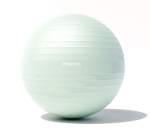 PROIRON バランスボール ばらんすぼーる 55cm 厚い ジムボール フィットネスボール アンチバースト 耐荷重300kg ハンドポンプ付 (ライトグリーン, 48-55cm/S)