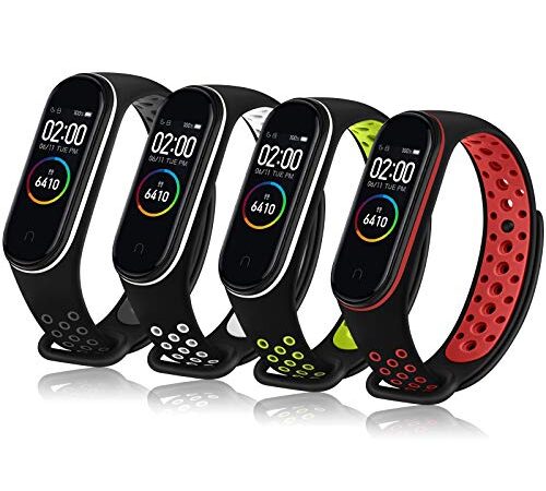 [Vancle] コンパチブル Xiaomi Mi Band 4 バンド/Mi Band 3 バンド 交換ベルト 通気性 柔らかい シリコン 交換用 ブレスレット シャオミ スマートバンド (白黒+黒赤+黒緑+黒灰)