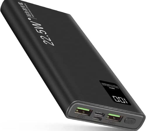 モバイルバッテリー 10000mAh大容量 Type-C +USB-A出入力ポート PD22.5W急速充電& QC3.0対応 3台同時充電 残量表示 スマホ充電器 携帯充電器 旅行/出張/アウトドア/防災/停電対策/緊急用などの必携品 iPhone 15 14 13 12 Pro Max iPad/Android Samsung Galaxyなど各種対応 (1W-black)