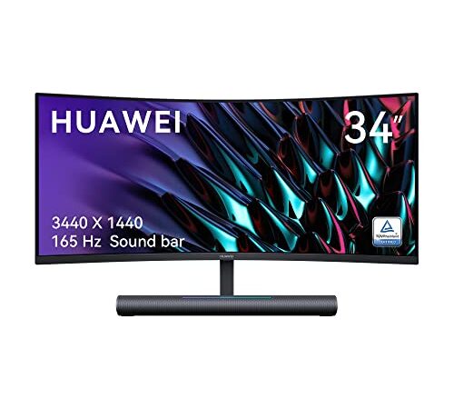 【Amazon.co.jp限定】HUAWEI MateView GT デュアルスピーカーサウンドバー 34インチ ウルトラワイド曲面ゲーミングモニター 3年保証付き HDR 165Hzリフレッシュレート 3440x1440 WQHD タッチボリュームコントロール 360°デュアルマイク 高さ/傾き調整機能【日本正規代理店】 ブラック