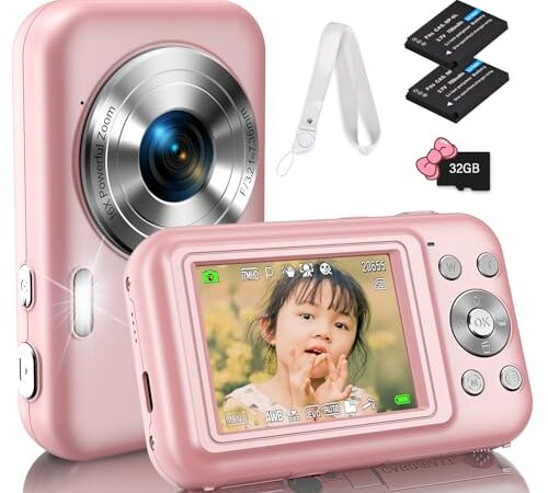 Bofypoo デジタルカメラ デジカメ Micro SDカード付属 首掛けストラップ付き 4400万画素 HD1080P録画 16倍ズーム 2.4インチIPSスクリーン ビデオ録画 ウェブカメラ 多機能カメラ 使いやすい 軽量 小型 (ピンク)