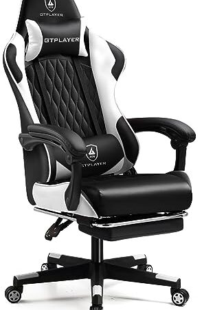 GTRacing (ジーティーレーシング) ゲーミングチェア 白 デスク pcチェア 椅子 テレワーク 145°リクライニング オットマン付き ゲームチェア ハイバック ランバーサポート ポケットコイルが内蔵 PUレザー GTPlayerシリーズGTP900
