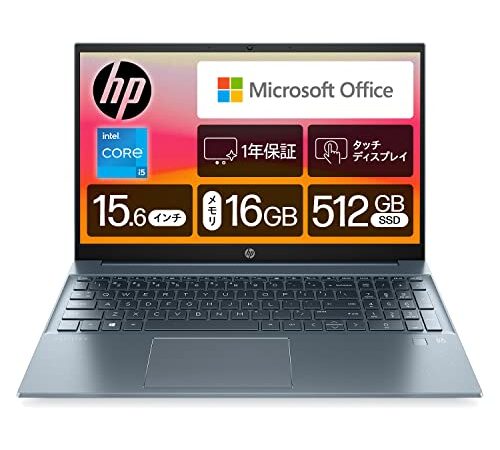 HP ノートパソコン Pavilion 15-eg 2023年モデル 15.6インチタッチディスプレイ IPS液晶 第13世代 Intel Core i5 16GBメモリ 512GB SSD Microsoft Office H&B 2021搭載 Windows11 Home フォグブルー (型番：7P9J6PA-AAAT)