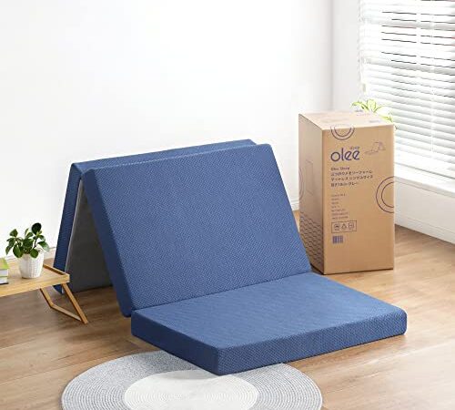 オリースリープ(Olee Sleep) 三つ折りメモリーフォームマットレス ブルー シングル 幅97×奥行195×厚さ10cm 【日本正規輸入品】